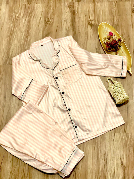 Pink stripe silk pjs
