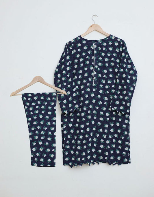 Lawn 2pc set-  navyWhite 78520