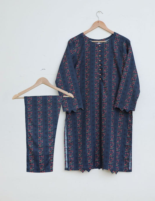 Lawn 2pc set- navyFlines 78541