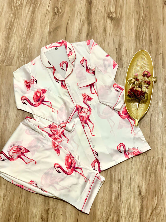 Pink swan silk pjs
